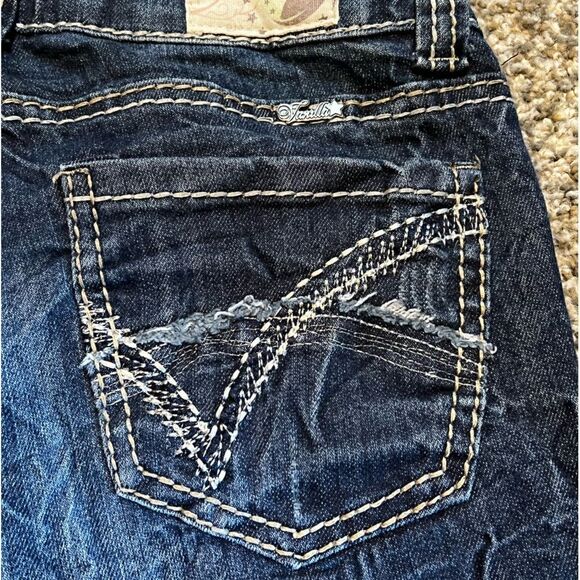 Vanilla star Low Rise Bootcut Stretch Denim Jeans Overstitched Crinkle Wash - Picture 4 of 5